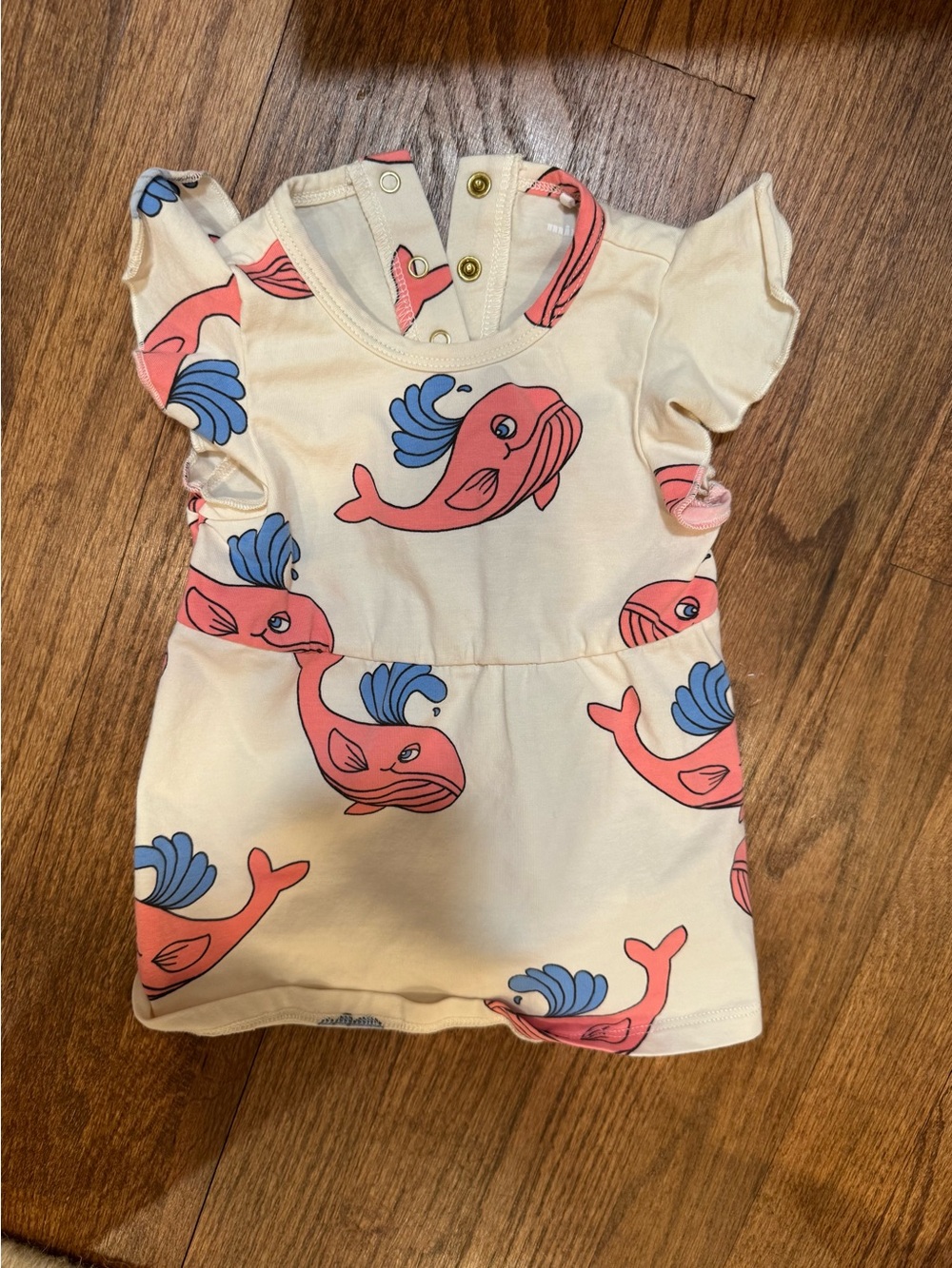 Mini Rodini Cream Dress with Pink and Blue Whale Print